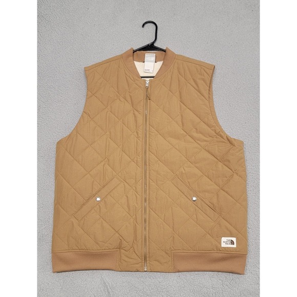 The North Face Vest Mens XL Tan Quilted Sherpa Fleece Lined Pockets NF0A4R5C - Picture 1 of 14